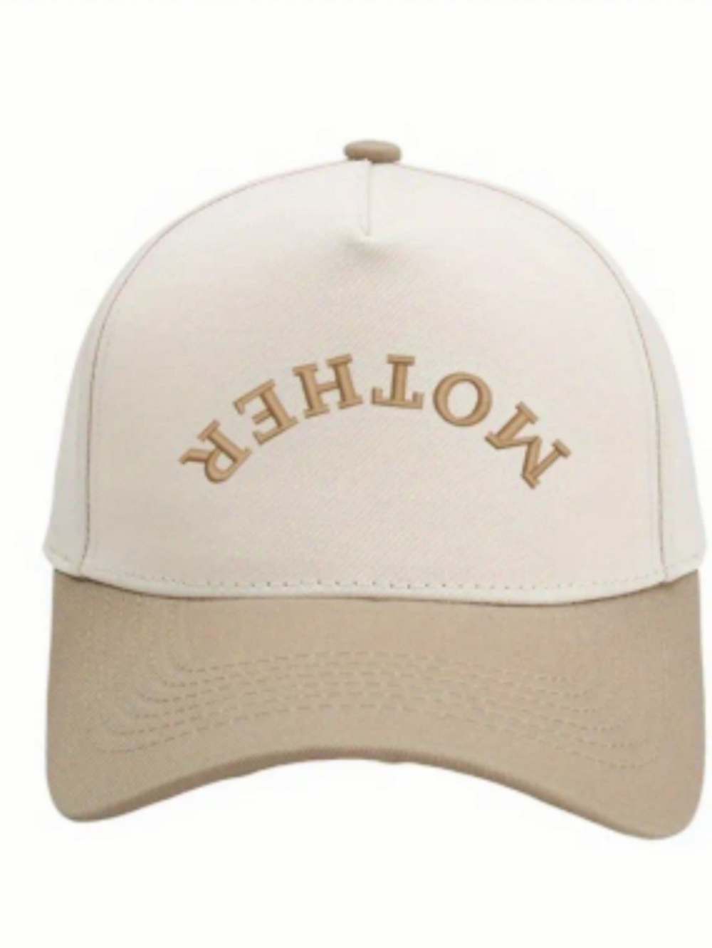 "MOTHER" Embroidered Two-Tone Baseball Cap - Cream & Tan